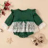 Rompers jul nyfödda baby flickor jumpsuit spets ruffle långa ärmar triangel bodysuit xmas gröna kläder j220922