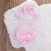 Rompers 2st mode Nyfödda babyflickor ärmlös rosa spets blommig jumpsuit play dräkt kläder soldräkt j220922