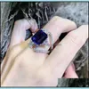 Fedi nuziali Fedi nuziali Fashion Princess Cut Blu scuro Cz Crystal Bands Ring Female Vintage Party Cocktail Noble Jewelrywedding Dh48H