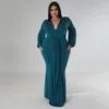 Abiti taglie forti Autunno Abbigliamento donna Scollo a V irregolare Praty sexy per 2022 Maxi abito manica lunga moda Abiti Femme