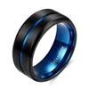 Wedding Rings Kolmnsta Titanium Ring 6 Mm 8 10 Blue Center Groove Comfortable Fit Matte Unisex