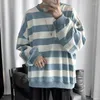 Men's T Shirts Korean Fashion Clothes Long Sleeve Striped Sweatshirts Spring Autumn Streetwear Casual Men Tops