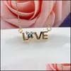 Pendentif Colliers 45Cm Classique Or Couleur Cristaux Lettre D'amour Pendentif Collier Pour Les Femmes Déclaration Courte Conception Colliers Pendentifs Dhhzw