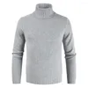 Camisetas para hombre, suéter de punto de manga larga con cuello alto de Color puro informal para otoño e invierno para hombre
