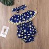 Rompers بالجملة طفل الصيف ملابس حديثي الولادة Girl Girl Lemonfloral Print Romper Bemsuit مجموعات رئيس الرأس J220922