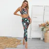 Active Sets Noir Floral Yoga Set Fitness Débardeur Avec Leggings Design Sportswear Pour Femmes