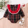 Rompers Fashion Christmas Newborn Baby Girls Plaid spets trim ruffles jumpsuit långärmad kläder kläder 024m j220922