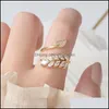 Eheringe Eheringe Koreanische Mode Gold Farbe Fl Cz Verlassen Ring Für Frauen Einstellbar Offenes Design Zirkon Zarte Tägliche Schmuck Dhoca