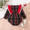 Rompers Fashion Christmas Newborn Baby Girls Plaid spets trim ruffles jumpsuit långärmad kläder kläder 024m j220922