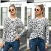 Damen-T-Shirt Großhandel Damenoberteile Rundhals-Langarm-T-Shirts Sommer-Damenoberteile Stricknähte Leoparden-Chiffon-T-Shirt Oberteile im europäischen Stil