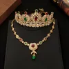 Necklace Earrings Set Algerian Wedding Jewelry Bridal Tiara Crown Red Green White Moon Shape Crystal Pendant Female Party Favor