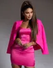 BS109 Abiti da donna Blazer Rosa elettrico neon Doppio petto banchetto Matrimonio Bottone dorato abbellimento Occasioni regina Windsor Giacca Bottoni leone