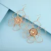 Dangle Earrings 2022 Exaggerated Personality Flower Shape For Women Trendy Golden Color Hollow Out Female Jewelry