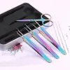 Nail Art Kits roestvrijstalen pincet kleurrijke kleur titanium rechte kop acne haak clip naald schaar schoonheid gereedschap set