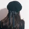Berets Ly Winter Autumn Fashion Trend Women Ladies Korean Style Black Beret Harajuku Wool Big Bowknot Hat Caps