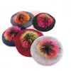 Berets Women Wool Black Knit Beret Hats With Colorful Real Fur Pompom Casual Winter Ball Beaneis For Ladies Girls Gorros