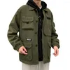 Men's Jackets Trendy Men Cargo Coat Autumn Winter Turndown Collar Elastic Cuff Single Breasted Overalls Top Dressing