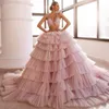 Skirts Stunning Pink Puffy Tulle Bridal With Long Train Zipper High Waistline Lush Maxi Skirt Women 9 Layers Gowns