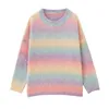 Kawaii Женский свитер. Пуловой пуловер Rainbow Girls Японская вязаная перемычка свободная негабаритная осень с длинным рукавом розовый топ новый