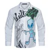 Nouvelle chemise à manches longues à imprimé extraterrestre col montant chemise professionnelle pour hommes Style à manches longues Black Bugs Bunny animal Hip Hop couleur unie plus la taille 3XL