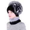 Cappelli Sciarpe Guanti Set Cappello Fedora in vera pelliccia di Rex lavorata a maglia con sciarpa Moda invernale Protezione per le orecchie Copricapo LF21008QX