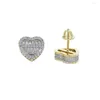 Stud Earrings Geometric Round Heart Shaped Screw Back Two Tone Gold Color Micro Pave Full CZ Iced Out Bling Earring8315625