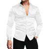 Men's Casual Shirts Men Shirt Satin Solid Color Turn-down Collar Long Sleeves Single-breasted Warm Formal Buttons Cardigan Prom Male Clothes