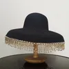 Boinas Sombrero para mujeres Sol Hepburn Hepburn Fringe Pearl Straw Party Viajes Venta viento Viento verano