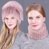 Hats Scarves Gloves Sets Genuine Knitted Rex Fur Fedoras Hat With Scarf Winter Fashion Ear Protector Headgear LF21008QX