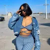 Women's Two Piece Pants 2022 Summer Striped Bodycon Tracksuit Outfits Women Sexy Bandage Crop Top Corset And Pencil Matching Set Skinny