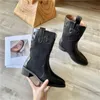 Botas de tornozelo moda apontou estilo coreano costurado botas curtas simples versátil manga grossa coxa tubo de salto alto mulheres 220923