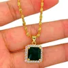 Pendant Necklaces 24k Gold Cubic Zircon Square Shaped Jewelry Round Red Blue Green Rhinestone Necklace For Women Girls Wedding