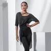 Stage Wear Latin Dance Tops Female Irregular Round Neck Short Sleeve Loose Samba Salsa Rumba Dancewear Ballroom Practice DNV14634