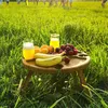 Table de pique-nique pliante extérieure en bois de meubles de camp avec le porte-verre rond pliable casier à vin pliable T8