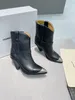 Classic Isabel Stivali Marant Lamsy Stivaletti con tacco Paris Nero Vera pelle originale Tappo in metallo