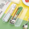 Dinnerware Sets 2pcs/3pcs Cartoon Stainless Steel Cutlery Set Children's Spoon Chopsticks Fork Japanese Ceramic Student Portable Lunch