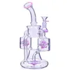 Double Recycler Dab Rigs Hookahs Smoke Water Pipes thick Purple Glass Bong Tobacco Pipe with 14mm Bowl 9.4inchs