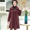 Kvinnors päls 2022 Autumn Winter Coat Women Imitation Mink Cashmere Woolen Jacka Middle Aged Women Casual Loose Mid-Long 1005