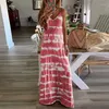 Casual Dresses Women Robe Sexig Maxi Dress Summer 2022 ￄrml￶s V-ringad randig L￶st Big Swing Backless Overdimensionerad Vestidos