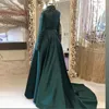 Emerald Green Evening Dresses Muslim Formal Gown Detachable Train Saudi Arabia Beaded Special Occasion Dress