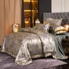 Goud koffie jacquard luxe beddengoed set queen king size vlek bed set 4 stks katoen zijde kant dekbedovertrek sets laken thuis textile265a