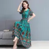 Partykleider Frauen Kleid Sommer Vestidos Blumendruck Hohe Taille Schlank Kurzarm Oansatz A-linie Strand Sukienki Robe 3249