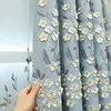 カーテンダイニングルームのためのヨーロッパスタイルのカーテン豪華なカスタムエンボス加工された新鮮な青いシェニールチュールシアーバランス