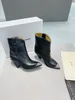 Classic Isabel Stivali Marant Lamsy Stivaletti con tacco Paris Nero Vera pelle originale Tappo in metallo