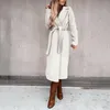 Femmes Trench Coats Femmes Long Manteau Automne Casual Col Rabattu Simple Laine À Lacets Ceinture Bandage Cardigan