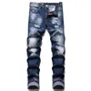 Men's Jeans Slim Fit Stretch Men's Ripped Fashion Casual Shredded Frayed Denim Pants Cotton Straight Trousers Pantalons Pour Hommes