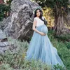 Saias aconchegantes e elásticas empoeirada azul grávida longa para as mulheres atirarem na maternidade personalizada da saia de pré -geração modesta