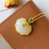 Pendentif Colliers Charme Naturel Blanc Jade Style ancien Fille de bon augure et Ruyi Sand Gold Collier