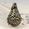 Pendentif Colliers Antique Bronze Brossé Laiton Souhait Boîte de Prière Teardrop Creux Filigrane Médaillon Cage Résultats Artisanat Diffuseur D'huile Essentielle