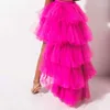 Юбки 2022 Модные розовые высокие низкие женщины из тюля шикарные длинные многоуровневые юбка для пачки упругая невеста эластичная